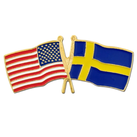 PinMart's USA and Sweden Crossed Friendship Flag Enamel Lapel Pin