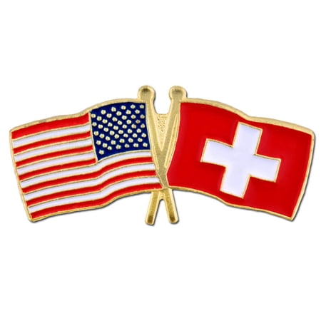 PinMart's USA and Switzerland Crossed Friendship Flag Enamel Lapel Pin
