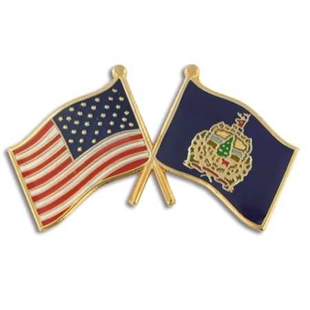 PinMart's Vermont and USA Crossed Friendship Flag Enamel Lapel Pin