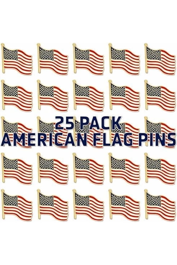 's Waving American Flag Patriotic Enamel Lapel Pins - 25 Pack of Gold Plated USA Flag Lapel Pins