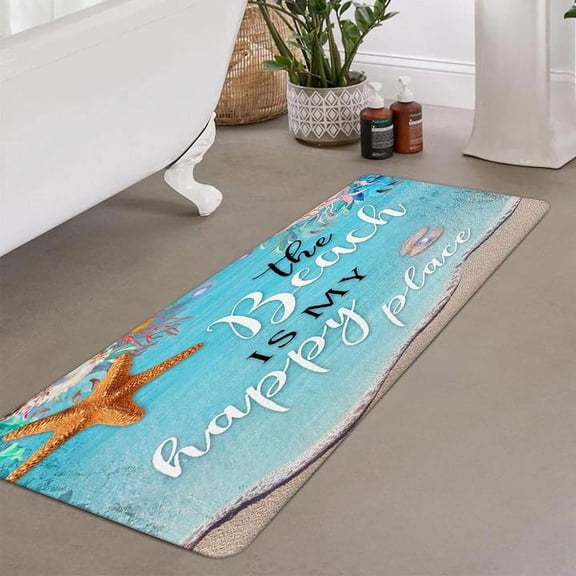 PinPai Non Slip Bath Rugs Sponge Foam for Bathroom,Ocean Beach Themed Durable Soft Flannel Mat Bright 3D Print Rug,Clearance MatS for Forlaundry Room and Kitchen