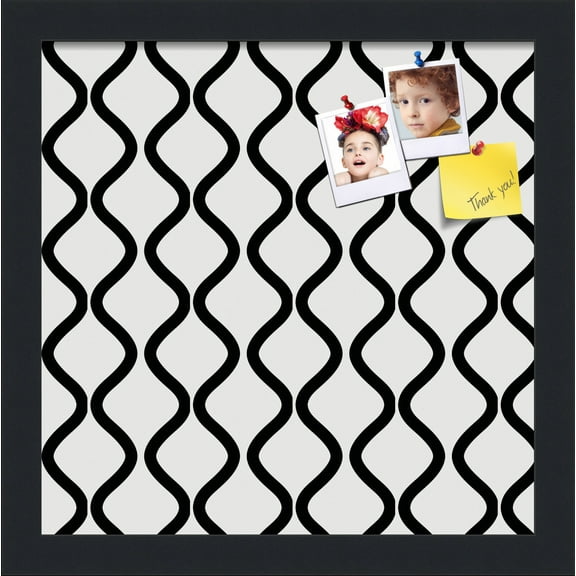 PinPix 12x12 Custom Cork Bulletin Board Black And White Waves Poster Board Has a Fabric Style Canvas Finish, Framed in Black And White Waves, by ArtToFrames (PinPix-194)