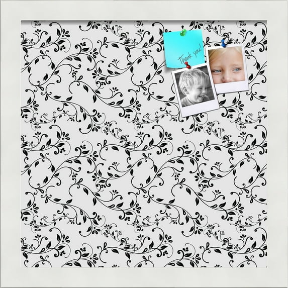 PinPix 12x12 Custom Cork Bulletin Board Black Flower - Leaf Poster Board Has a Fabric Style Canvas Finish, Framed in Black Flower - Leaf, by ArtToFrames (PinPix-178)