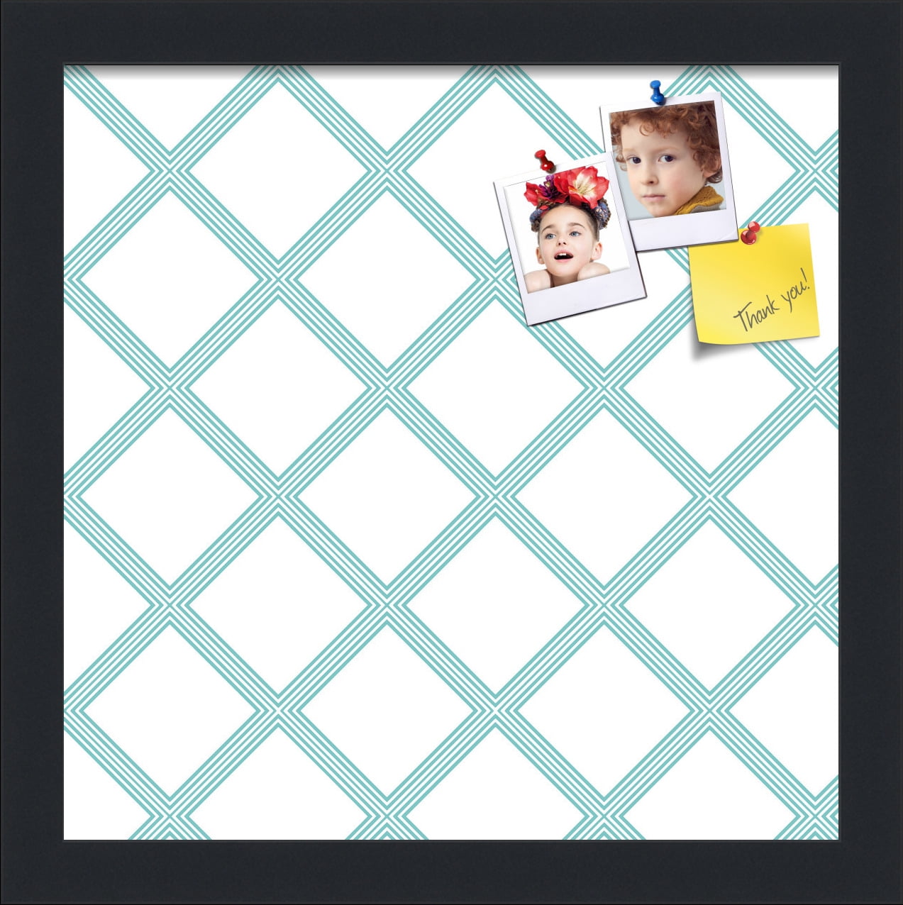 PinPix 12x12 Custom Cork Bulletin Board Diamond Modern Pattern Aqua Poster Board Has a Fabric Style Canvas Finish, Framed in Diamond Modern Pattern Aqua, by ArtToFrames (PinPix-1798)