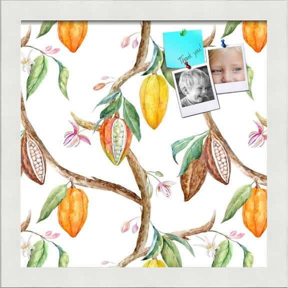 PinPix 12x12 Custom Cork Bulletin Board Fruit on Vine White Poster Board Has a Fabric Style Canvas Finish, Framed in Fruit on Vine White, by ArtToFrames (PinPix-1895)