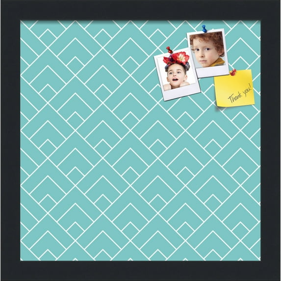 PinPix 12x12 Custom Cork Bulletin Board Peaks Modern Pattern Aqua Poster Board Has a Fabric Style Canvas Finish, Framed in Peaks Modern Pattern Aqua, by ArtToFrames (PinPix-1790)