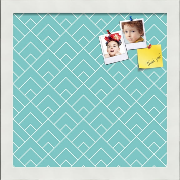 PinPix 12x12 Custom Cork Bulletin Board Peaks Modern Pattern Aqua Poster Board Has a Fabric Style Canvas Finish, Framed in Peaks Modern Pattern Aqua, by ArtToFrames (PinPix-1790)