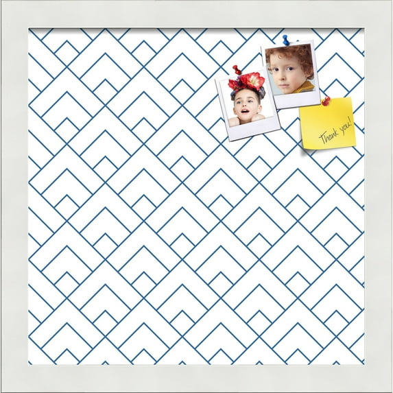 PinPix 12x12 Custom Cork Bulletin Board Peaks Modern Pattern White Navy Poster Board Has a Fabric Style Canvas Finish, Framed in Peaks Modern Pattern White Navy, by ArtToFrames (PinPix-1797)