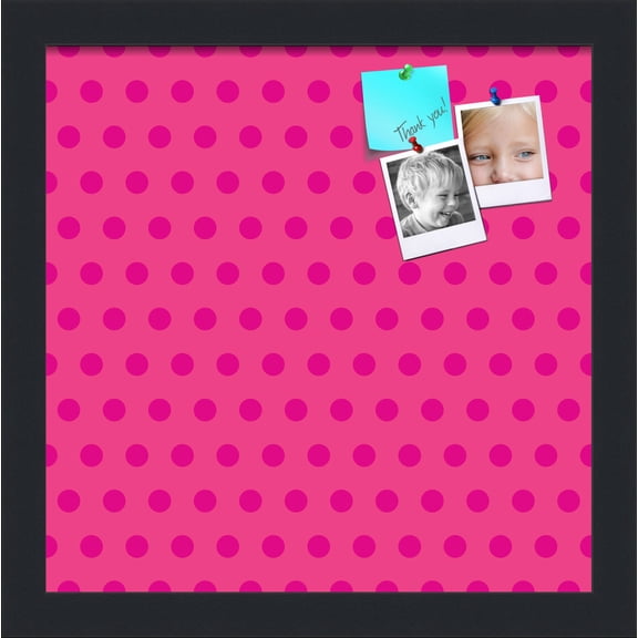 PinPix 12x12 Custom Cork Bulletin Board Pink Polka Dot Poster Board Has a Fabric Style Canvas Finish, Framed in Pink Polka Dot, by ArtToFrames (PinPix-450)