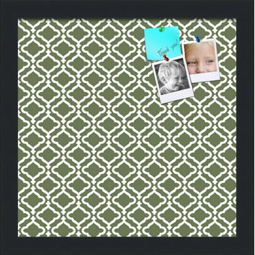 PinPix 12x12 Custom Cork Bulletin Board  Poster Board Has a Fabric Style Canvas Finish, Framed in Retro Jade Quatrefoil Lattice Design, by ArtToFrames (PinPix-229)