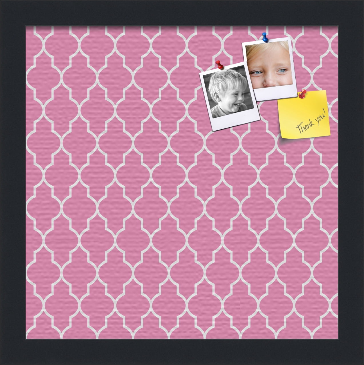 PinPix 12x12 Custom Cork Bulletin Board Quatrefoil Pink Poster Board Has a Fabric Style Canvas Finish, Framed in Quatrefoil Pink, by ArtToFrames (PinPix-283)