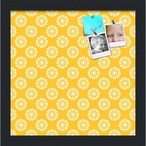PinPix 12x12 Custom Cork Bulletin Board Yellow Flowers Poster Board Has a Fabric Style Canvas Finish, Framed in Yellow Flowers, by ArtToFrames (PinPix-268)