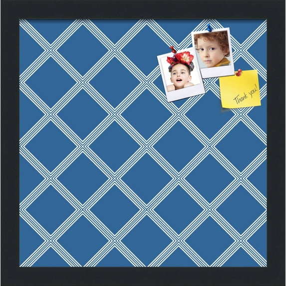 PinPix 13x13 Custom Cork Bulletin Board Diamond Modern Pattern Navy Poster Board Has a Fabric Style Canvas Finish, Framed in Diamond Modern Pattern Navy, by ArtToFrames (PinPix-1804)