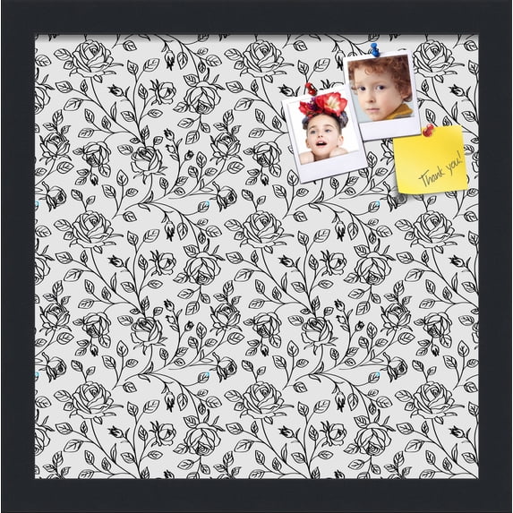 PinPix 13x13 Custom Cork Bulletin Board Floral Black Roses Poster Board Has a Fabric Style Canvas Finish, Framed in Floral Black Roses, by ArtToFrames (PinPix-165)