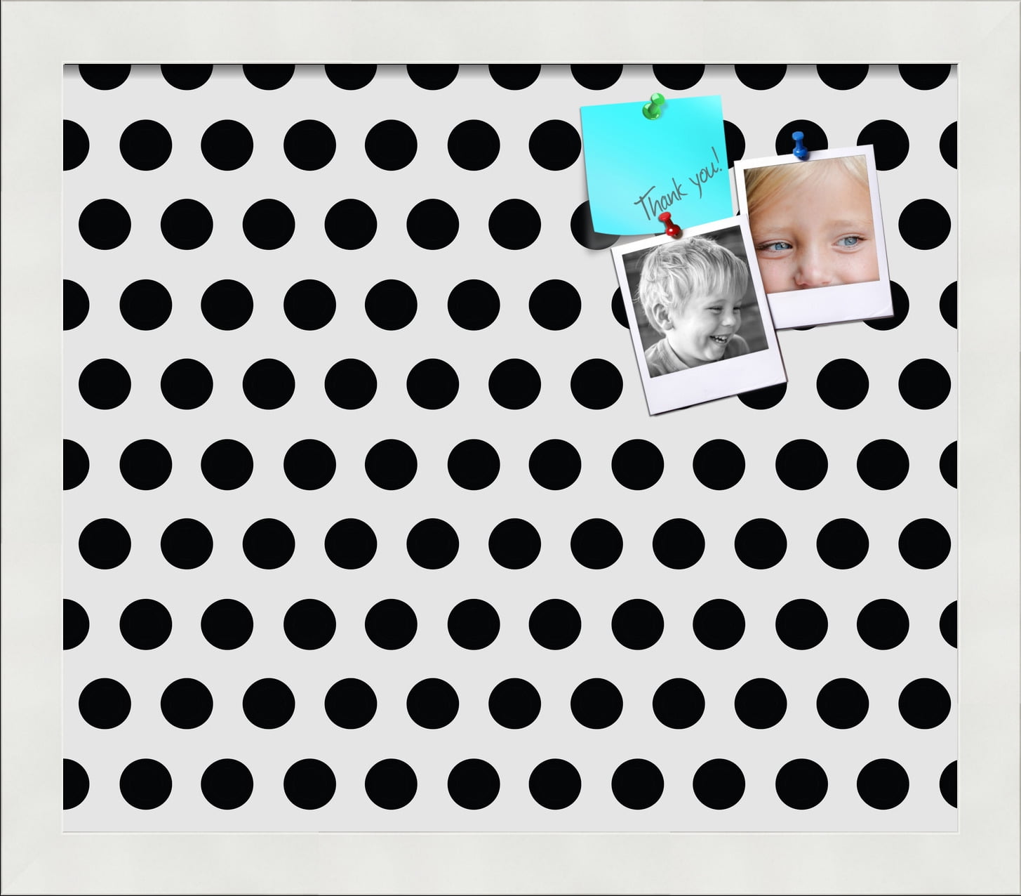 PinPix 14x12 Custom Cork Bulletin Board Black Polka Dot Poster Board Has a Fabric Style Canvas Finish, Framed in Black Polka Dot, by ArtToFrames (PinPix-200)