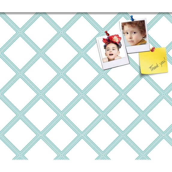 PinPix 14x12 Custom Cork Bulletin Board Diamond Modern Pattern Aqua Poster Board Has a Fabric Style Canvas Finish, Framed in Diamond Modern Pattern Aqua, by ArtToFrames (PinPix-1798)