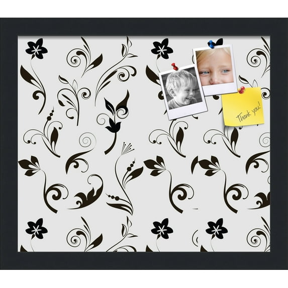 PinPix 14x12 Custom Cork Bulletin Board Floral Black Flower Poster Board Has a Fabric Style Canvas Finish, Framed in Floral Black Flower, by ArtToFrames (PinPix-123)