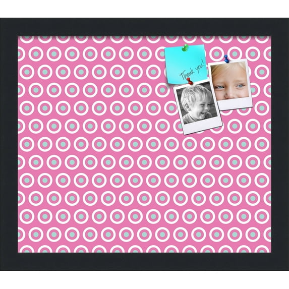 PinPix 14x12 Custom Cork Bulletin Board Pink - White Dots Poster Board Has a Fabric Style Canvas Finish, Framed in Pink - White Dots, by ArtToFrames (PinPix-362)