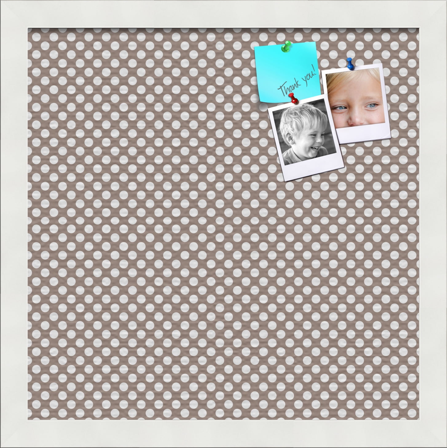 PinPix 14x14 Custom Cork Bulletin Board Brown Polka Dot Poster Board Has a Fabric Style Canvas Finish, Framed in Brown Polka Dot, by ArtToFrames (PinPix-501)