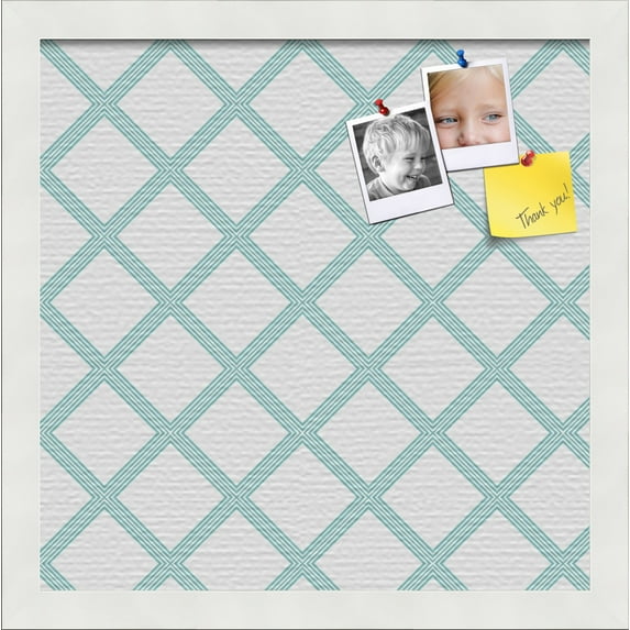 PinPix 14x14 Custom Cork Bulletin Board Diamond Modern Pattern Aqua Poster Board Has a Fabric Style Canvas Finish, Framed in Diamond Modern Pattern Aqua, by ArtToFrames (PinPix-1798)