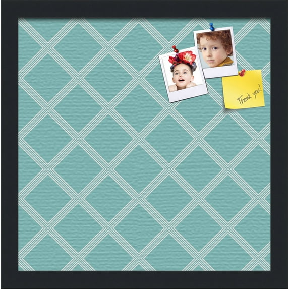 PinPix 14x14 Custom Cork Bulletin Board Diamond Modern Pattern Aqua White Poster Board Has a Fabric Style Canvas Finish, Framed in Diamond Modern Pattern Aqua White, by ArtToFrames (PinPix-1799)