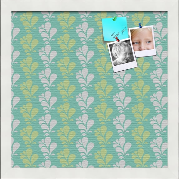 PinPix 14x14 Custom Cork Bulletin Board Floral Green Leaf Poster Board Has a Fabric Style Canvas Finish, Framed in Floral Green Leaf, by ArtToFrames (PinPix-554)