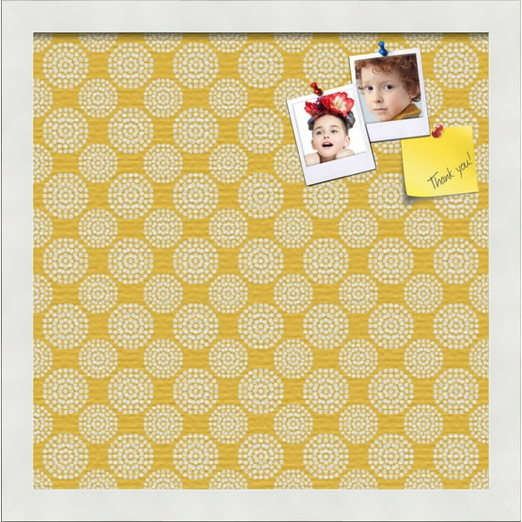 PinPix 14x14 Custom Cork Bulletin Board Floral Neon Yellow Poster Board Has a Fabric Style Canvas Finish, Framed in Floral Neon Yellow, by ArtToFrames (PinPix-273)