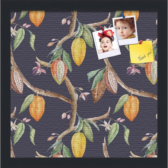 PinPix 14x14 Custom Cork Bulletin Board Fruit on Vine Black Poster Board Has a Fabric Style Canvas Finish, Framed in Fruit on Vine Black, by ArtToFrames (PinPix-1896)