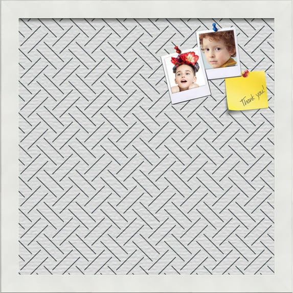 PinPix 14x14 Custom Cork Bulletin Board Lattice White Navy Poster Board Has a Fabric Style Canvas Finish, Framed in Lattice White Navy, by ArtToFrames (PinPix-1827)