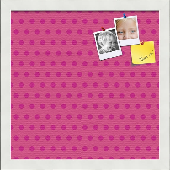 PinPix 14x14 Custom Cork Bulletin Board Pink Polka Dot Poster Board Has a Fabric Style Canvas Finish, Framed in Pink Polka Dot, by ArtToFrames (PinPix-450)