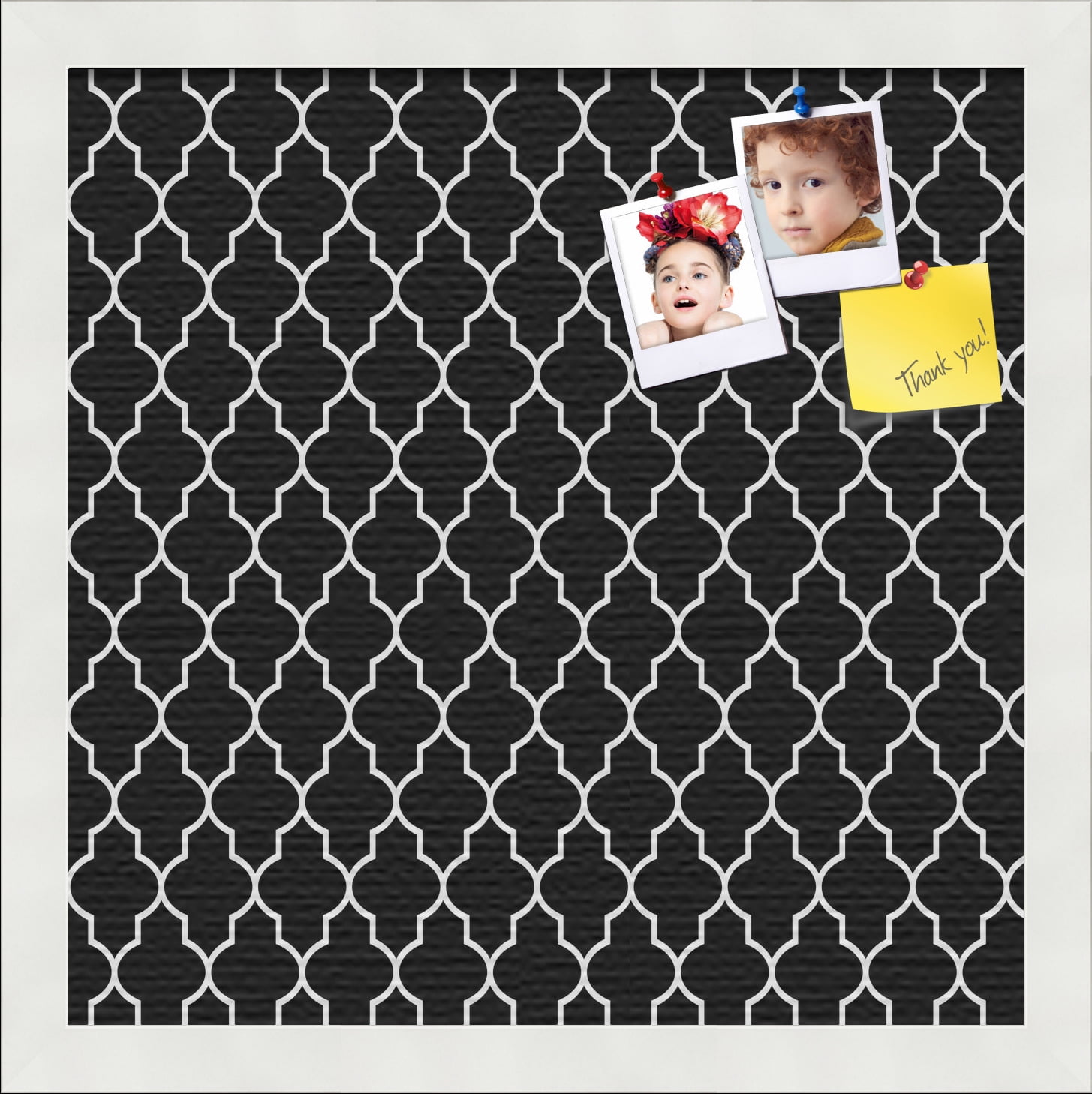 PinPix 14x14 Custom Cork Bulletin Board Quatrefoil Black Poster Board Has a Fabric Style Canvas Finish, Framed in Quatrefoil Black, by ArtToFrames (PinPix-116)