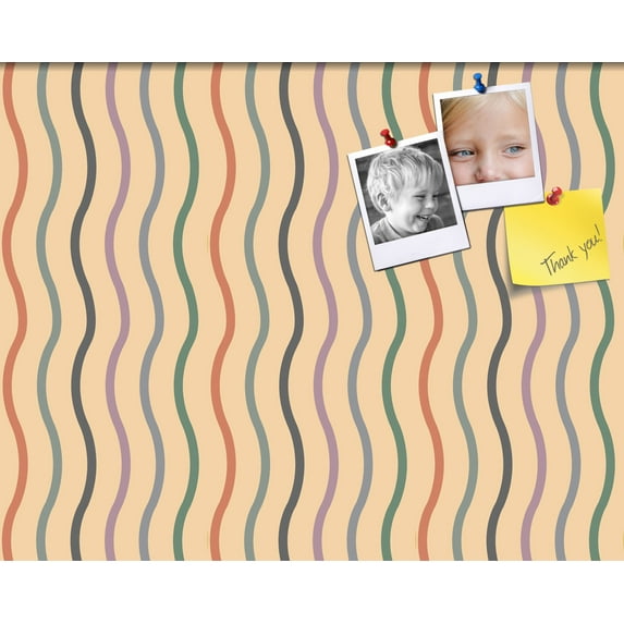PinPix 15x12 Custom Cork Bulletin Board Multi Color Waves Poster Board Has a Fabric Style Canvas Finish, Framed in Multi Color Waves, by ArtToFrames (PinPix-565)
