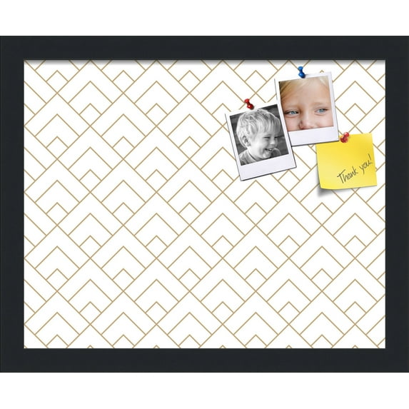 PinPix 15x12 Custom Cork Bulletin Board Peaks Modern Pattern White Beige Poster Board Has a Fabric Style Canvas Finish, Framed in Peaks Modern Pattern White Beige, by ArtToFrames (PinPix-1793)