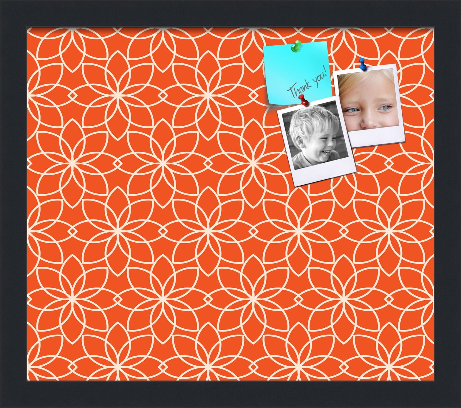 PinPix 15x13 Custom Cork Bulletin Board Floral Dark Orange Poster Board Has a Fabric Style Canvas Finish, Framed in Floral Dark Orange, by ArtToFrames (PinPix-547)