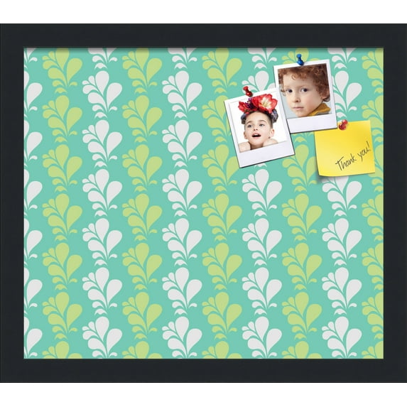 PinPix 15x13 Custom Cork Bulletin Board Floral Green Leaf Poster Board Has a Fabric Style Canvas Finish, Framed in Floral Green Leaf, by ArtToFrames (PinPix-554)