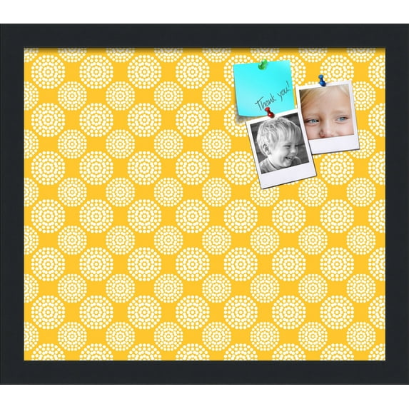 PinPix 15x13 Custom Cork Bulletin Board Floral Neon Yellow Poster Board Has a Fabric Style Canvas Finish, Framed in Floral Neon Yellow, by ArtToFrames (PinPix-273)