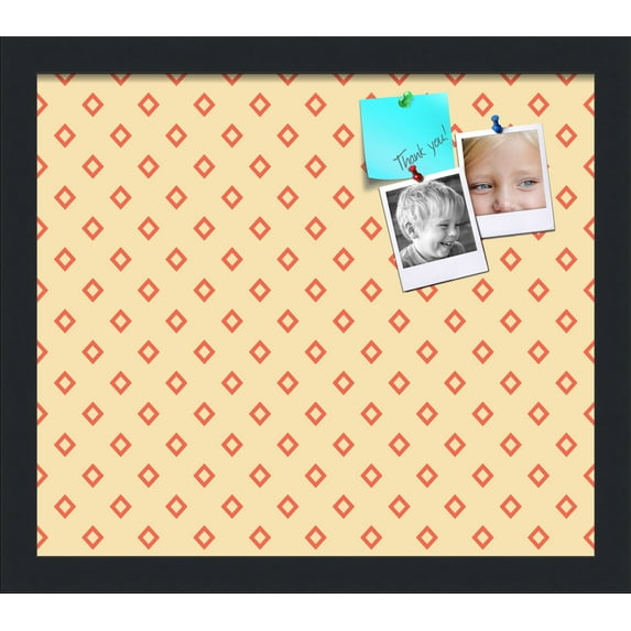 PinPix 15x13 Custom Cork Bulletin Board Red - Yellow Diamond Poster Board Has a Fabric Style Canvas Finish, Framed in Red - Yellow Diamond, by ArtToFrames (PinPix-333)