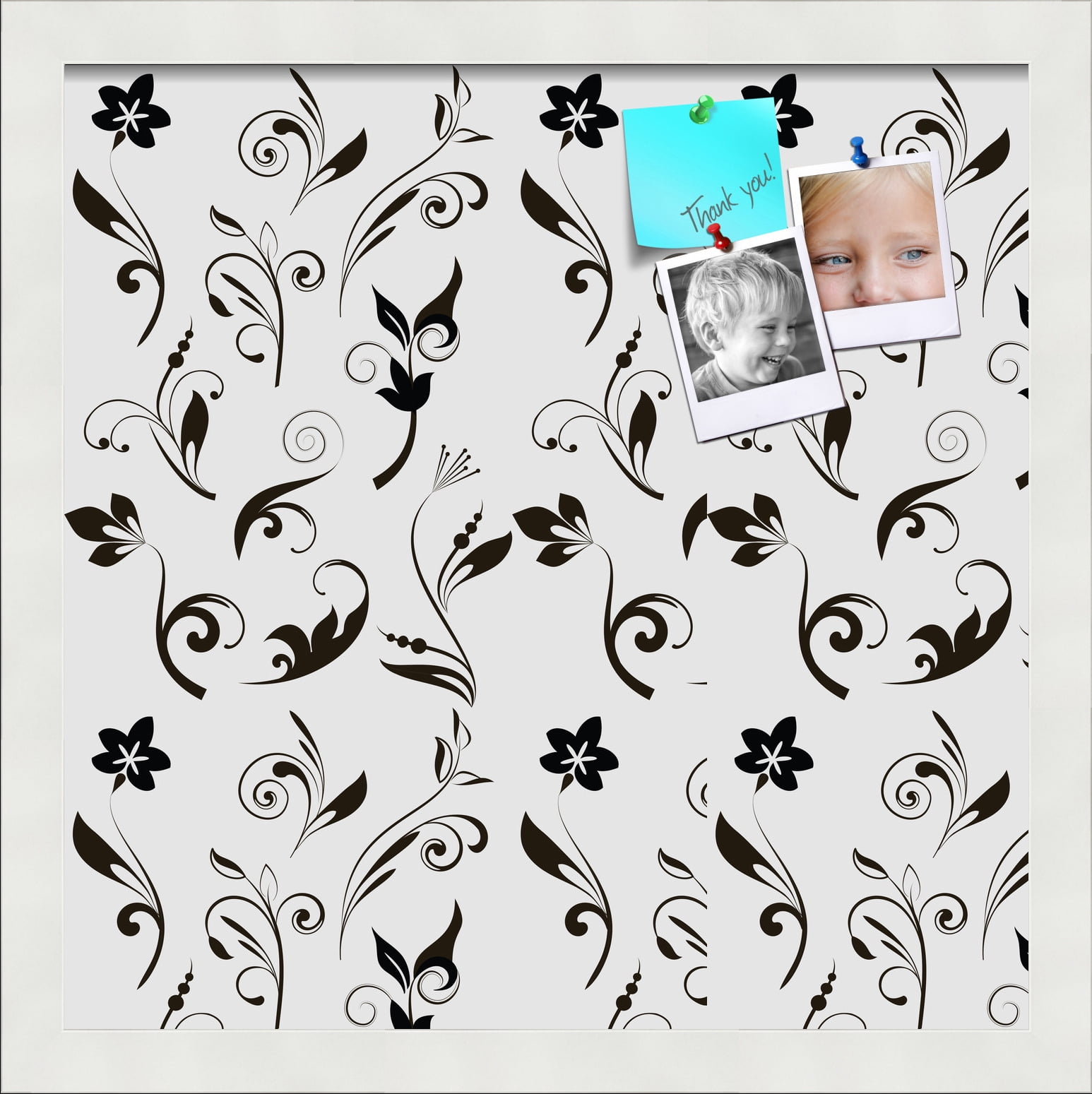 PinPix 15x15 Custom Cork Bulletin Board Floral Black Flower Poster Board Has a Fabric Style Canvas Finish, Framed in Floral Black Flower, by ArtToFrames (PinPix-123)