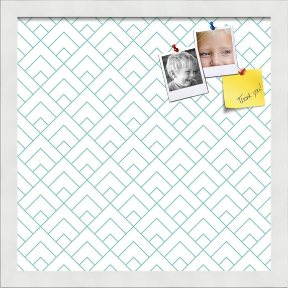 PinPix 15x15 Custom Cork Bulletin Board Peaks Modern Pattern White Aqua Poster Board Has a Fabric Style Canvas Finish, Framed in Peaks Modern Pattern White Aqua, by ArtToFrames (PinPix-1791)