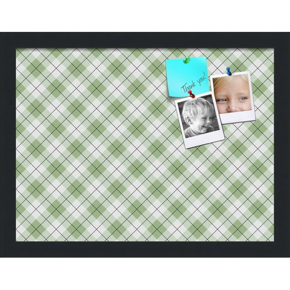 PinPix 16x12 Custom Cork Bulletin Board Argyle Lime Green Poster Board Has a Fabric Style Canvas Finish, Framed in Argyle Lime Green, by ArtToFrames (PinPix-641)