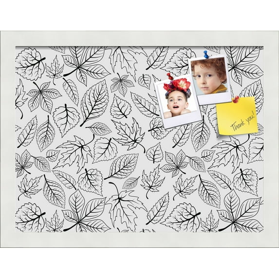 PinPix 16x12 Custom Cork Bulletin Board Floral design black Fallen Leaves Poster Board Has a Fabric Style Canvas Finish, Framed in Floral design black Fallen Leaves, by ArtToFrames (PinPix-179)