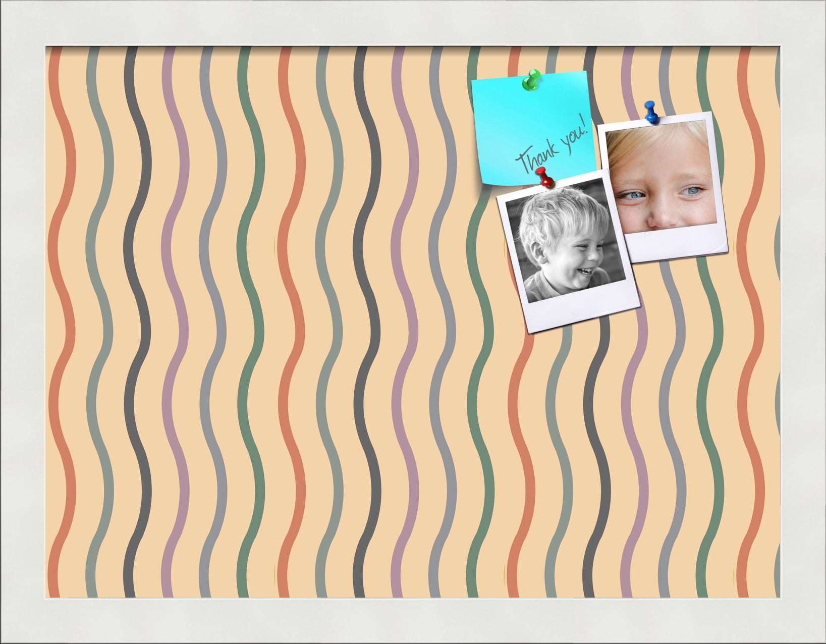 PinPix 16x12 Custom Cork Bulletin Board Multi Color Waves Poster Board Has a Fabric Style Canvas Finish, Framed in Multi Color Waves, by ArtToFrames (PinPix-565)