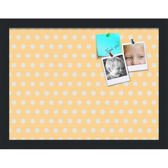 PinPix 16x12 Custom Cork Bulletin Board Orange Polka Dot Poster Board Has a Fabric Style Canvas Finish, Framed in Orange Polka Dot, by ArtToFrames (PinPix-266)