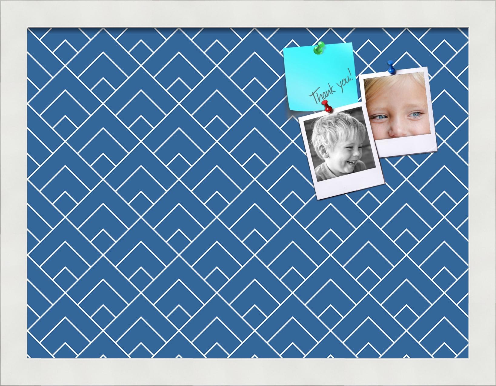 PinPix 16x12 Custom Cork Bulletin Board Peaks Modern Pattern Navy Poster Board Has a Fabric Style Canvas Finish, Framed in Peaks Modern Pattern Navy, by ArtToFrames (PinPix-1796)