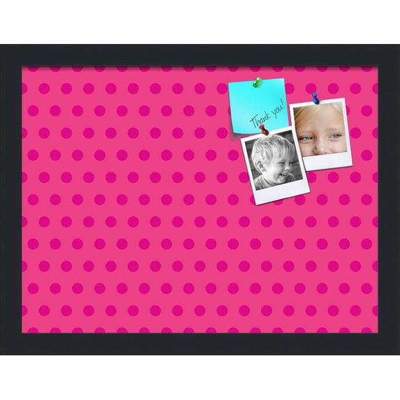 PinPix 16x12 Custom Cork Bulletin Board Pink Polka Dot Poster Board Has a Fabric Style Canvas Finish, Framed in Pink Polka Dot, by ArtToFrames (PinPix-450)