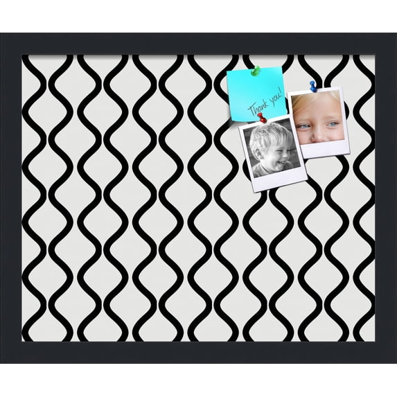 PinPix 16x13 Custom Cork Bulletin Board Black And White Waves Poster Board Has a Fabric Style Canvas Finish, Framed in Black And White Waves, by ArtToFrames (PinPix-194)