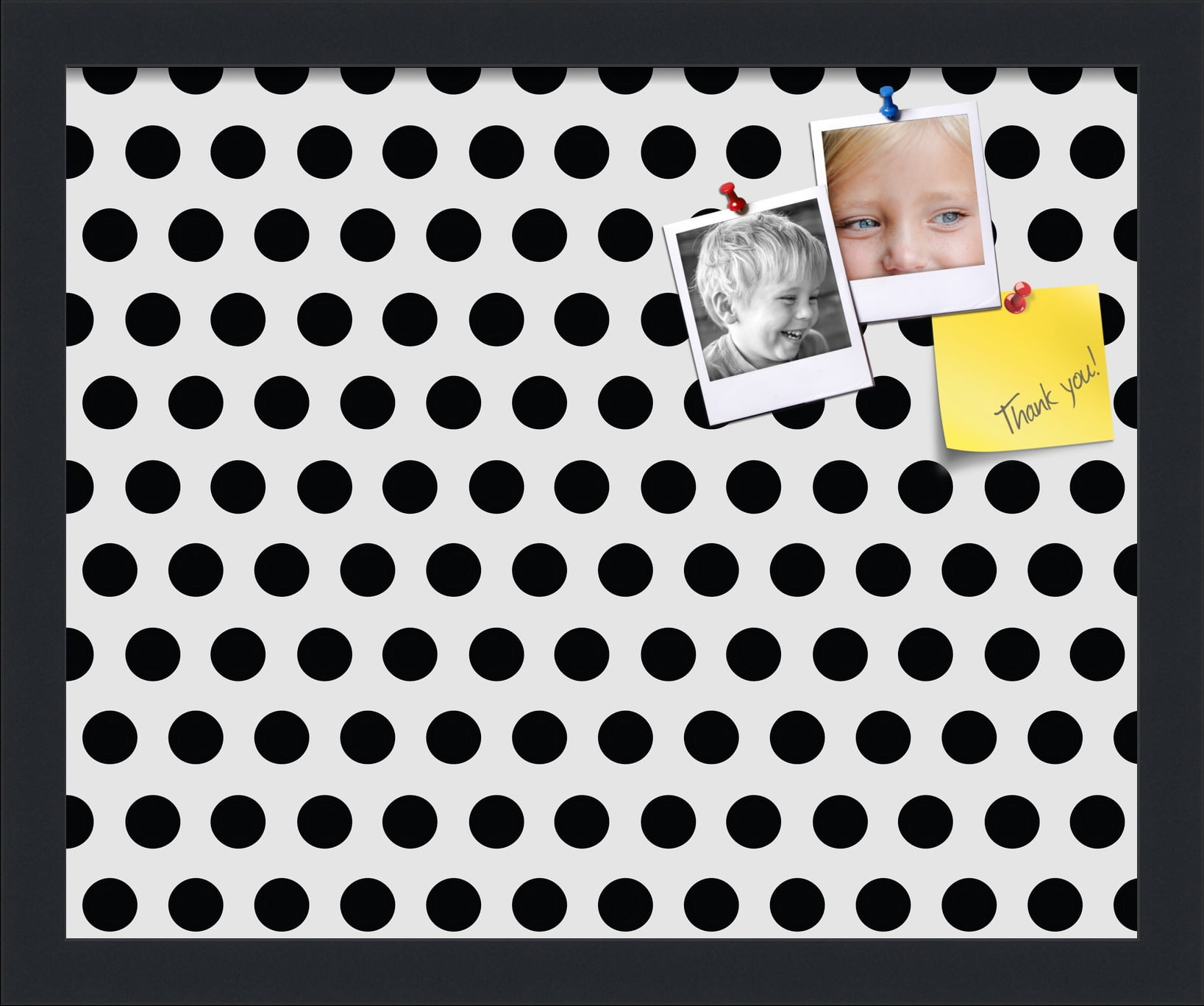 PinPix 16x13 Custom Cork Bulletin Board Black Polka Dot Poster Board Has a Fabric Style Canvas Finish, Framed in Black Polka Dot, by ArtToFrames (PinPix-200)