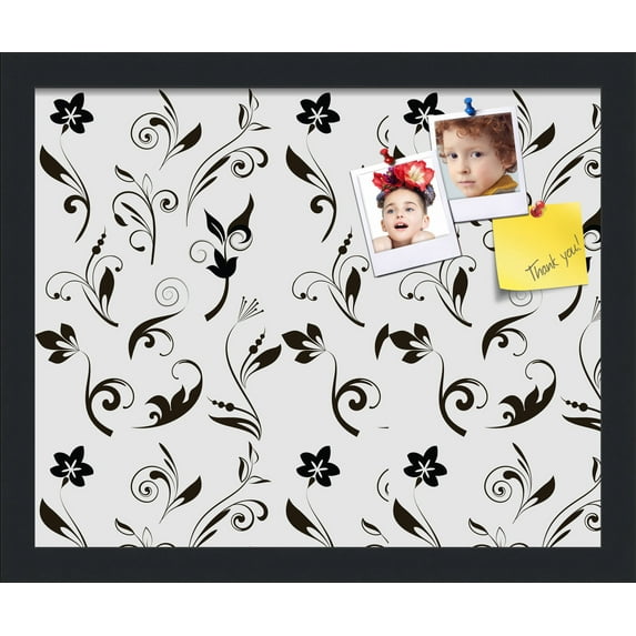 PinPix 16x13 Custom Cork Bulletin Board Floral Black Flower Poster Board Has a Fabric Style Canvas Finish, Framed in Floral Black Flower, by ArtToFrames (PinPix-123)