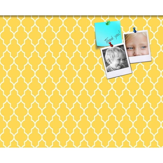 PinPix 16x13 Custom Cork Bulletin Board Quatrefoil Yellow Poster Board Has a Fabric Style Canvas Finish, Framed in Quatrefoil Yellow, by ArtToFrames (PinPix-279)