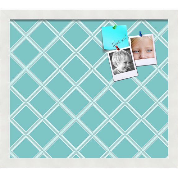 PinPix 16x14 Custom Cork Bulletin Board Diamond Modern Pattern Aqua White Poster Board Has a Fabric Style Canvas Finish, Framed in Diamond Modern Pattern Aqua White, by ArtToFrames (PinPix-1799)